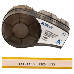 Continuous label roll cartridge for wire and cable identification. White matte vinyl material suitable for wire gauges 16 AWG to 8 AWG. Requires R4300 ribbon. Compatible with BMP21-LAB printer series.