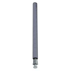 Steel shelving post with epoxy-coated gray finish, measuring 74 inches in height and 1 inch in diameter. Designed for dry environments, it features a quick-adjust mechanism and does not include leveling feet. Used as vertical support in wire shelving systems for commercial and industrial storage applications.