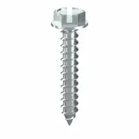 Steel, zinc-plated hex washer head sheet metal screws with slotted drive. #8 size, 1 in length, 1/4 in drive size. Suitable for fastening sheet metal to metal framing in HVAC, ductwork, and general metal fabrication applications. Pack of 500