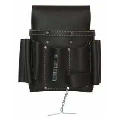 This brown leather tool pouch from WESTWARD features an open-top design with eight pockets, specifically configured for carrying hammers. It attaches to belts up to 2 3/4 inches wide via a belt slot, providing secure and accessible tool storage for tasks requiring frequent hammer use.