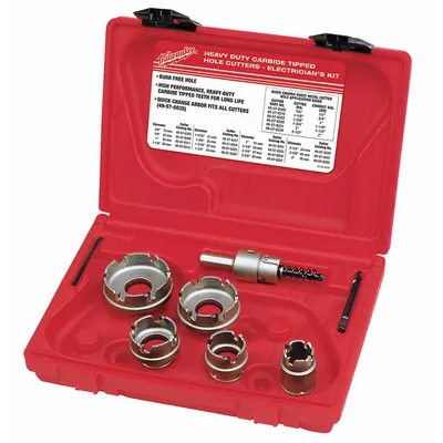 MILWAUKEE Kit Pemotong Lubang: 7 Buah, Kedalaman Potong Maks. 1/8 in, Ujung Karbida - Metal-Cutting Hole Cutter Kits
