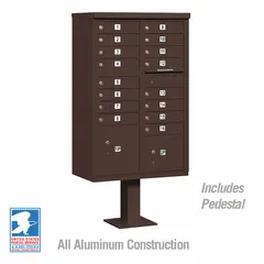 Horizontal multi-unit mailbox with 18 front-access doors, measuring 62 inches high by 30 1/2 inches wide by 18 inches deep. Designed for pedestal mounting, it provides centralized mail distribution for multiple tenants or offices in residential or commercial settings.