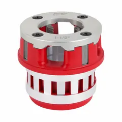 This die head is designed for use with handheld pipe threaders to cut NPT threads on 1 1/2 in pipe. It features a right-hand orientation and is constructed from alloy. Commonly used in plumbing, irrigation, and industrial piping systems.
