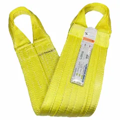 This STREN-FLEX Type 8 web sling is a single-leg, continuous eye sling made from yellow polyester with 1 ply. It has an 8 ft sling length and 24 in eye length, featuring a wear-resistant tag. Designed for lifting and rigging heavy loads in industrial environments such as construction, manufacturing, and warehousing.
