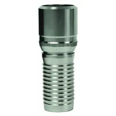 This steel x steel barbed combination nipple is a straight fitting with a 3 in x 3 in size, featuring a hose barb x beveled connection and no knurl. Designed for 3 in hose I.D., it is used for multipurpose air, water, and chemical transfer in industrial fluid handling applications.