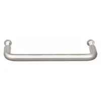 Fixed, non-recessed pull handle made of stainless steel with a satin silver finish. Features threaded holes for #8-32 screws and a 0.39-inch grip thickness. Suitable for use on cabinets, enclosures, and machinery doors where a durable, corrosion-resistant grip is required
