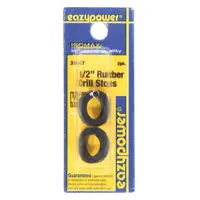 This drill depth stop controls drilling depth when using drill bits, preventing over-drilling by acting as a physical stop. It ensures consistent hole depth in materials such as wood, metal, or plastic. Sold as a 2-pack, each stop has a 3/8-inch overall length