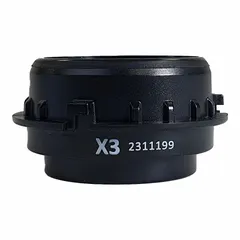 Objective lens providing 3X optical magnification for fixed stereo microscopes. Features a working distance of 104 mm. Compatible with VISION ENGINEERING model MIH001. Used in precision assembly and inspection tasks requiring detailed observation of small components.