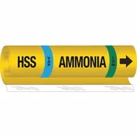 Ammonia wrap-around pipe marker for IIAR VAP systems at Low pressure level. Fits pipe outer diameters from 2-1/2 to 7-7/8 inches. Includes directional arrows. Identifies high-side system components in industrial refrigeration piping