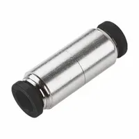 Nickel-plated brass union fitting with push-to-connect ends for 4 mm OD tubing. Enables tool-free installation and disconnection in pneumatic or fluid systems. Suitable for joining two tubes of the same diameter in applications requiring quick assembly and maintenance