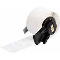 Vinyl wraparound label, black on white, sized 1/2 in x 1 in. Designed for wire gauges 12 AWG to 10 AWG. Compatible with M710 printer series and requires M61-R6210 ribbon. Used for identifying wires in electrical panels and industrial equipment