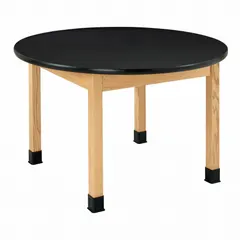 This fixed-height lab table features a black laminate countertop with a 4-foot overall length and 30-inch overall height. It supports up to 500 lb, suitable for general laboratory, educational, and industrial work surfaces requiring a durable, easy-to-clean laminate finish.
