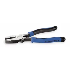 Multipurpose lineman's pliers with flat jaw design. Overall length 9 1/2 in, jaw length 1 5/8 in, jaw width 1 1/4 in, jaw thickness 5/8 in. Integrated cable cutter for cutting wire and cable. Used for gripping, twisting, and cutting in electrical and general maintenance tasks.