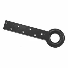 This lunette ring is forged from steel for strength in heavy towing applications. It features a 6-1/4 inch ring diameter and 5-1/2 inch overall length, with a gross towing weight capacity of 22,000 lb. Commonly used to connect trailers to agricultural or construction equipment.