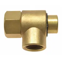 Carbon steel hose reel swivel with 3/8 in FNPT inlet and 1/4 in FNPT outlet, designed for the 2CUA3 reel series. Features a nitrile seal and supports maximum operating pressure of 300 psi. Used to connect fixed inlet to rotating outlet, allowing hose movement without kinking in air, water, or low-pressure fluid systems