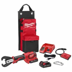 This M18 FORCE LOGIC inline crimper accepts Kearney dies and is rated for copper lugs from 8 AWG to 600 kcmil and aluminum lugs from 8 AWG to 350 kcmil. The kit includes a charger and is suitable for crimping in electrical power distribution, utility, and industrial maintenance applications.