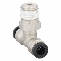 This nickel-plated brass push-fit tee fitting joins three tubes of 1/4 in OD, creating a branch connection in pneumatic or low-pressure fluid systems. It features a 1/4 in pipe size and an overall length of 1 11/16 in. The corrosion-resistant construction suits industrial air lines, instrumentation, and control panels