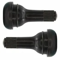 Snap-in tire valve stem for standard bore automobile wheels. Straight shape with 180° stem angle. Black rubber construction. 0.305-32 thread size. Complies with TR415 standards