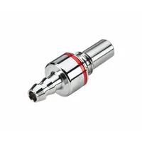 This chrome-plated brass quick-disconnect tube fitting features a Warm Red color and a 3/8 in ID size. It has a Quick-Disconnect Coupler x Barbed connection type, allowing rapid connection and disconnection of fluid lines in pneumatic, hydraulic, and instrumentation systems. The barbed end secures flexible tubing, while the coupler enables tool-free line changes