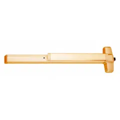 Rim-type exit device with touchbar style, bronze finish, for doors up to 4 ft wide. ADA compliant for accessibility. Suitable for commercial and industrial egress applications where code-compliant panic hardware is required.