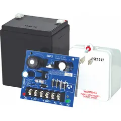 The ALTRONIX SMP312C is a power supply kit that accepts 16 to 28V AC input and delivers 12VDC at 2.5A. It includes a battery and transformer, providing regulated DC power for security, access control, and industrial automation systems.