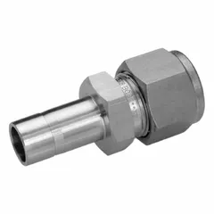 This HAM-LET Let-Lok double-ferrule compression fitting connects 1/4 in OD tube to 1/8 in OD tube. Made of stainless steel, it is compatible with Parker A-LOK fittings and provides leak-tight sealing in industrial fluid systems such as instrumentation and hydraulic lines.