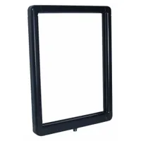 Black aluminum sign frame with an overall width of 8 1/2 inches. Designed for mounting and displaying signs on traditional posts in commercial or industrial settings. Suitable for indoor or outdoor signage applications