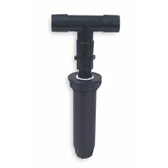 Plastic, black riser connection kit for 1/2 in irrigation fittings. Includes a 200 mesh filter and pressure regulator. Used to connect risers in irrigation systems, maintaining water quality and pressure.