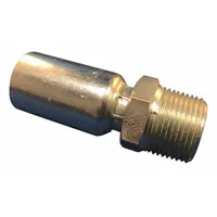 This KURT hydraulic crimp fitting is a straight male x male connector made of carbon steel. It features a 1"-11-1/2 NPT thread on one end and a hose end for -12 dash size hose. Used in hydraulic systems to connect hoses to NPT ports on pumps, cylinders, and valves