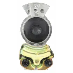 Steel universal gladhand with straight configuration and 1/2"-14 female pipe thread (FPT). Designed for coupling air brake lines between tractors and trailers in heavy-duty trucking pneumatic systems. Does not include shut-off feature.