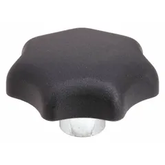 7-arm knob with threaded hole, 32 mm diameter, M6 thread, 12 mm thread length. Plastic body with steel thread insert. Used for manual adjustment and clamping in industrial machinery, jigs, and fixtures.