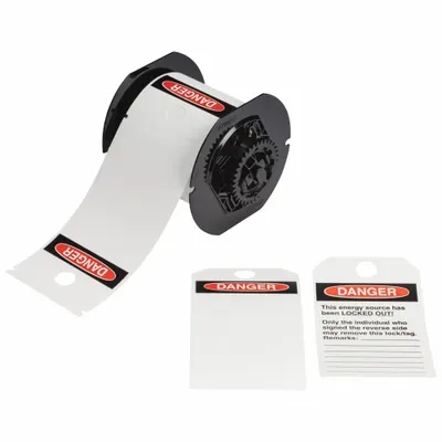 BRADY Gulungan Stok Label Pra-Potong: Bahaya, 5 3/4 in x 3 1/4 in, Poliester, Putih - Brady Danger Tags on Roll