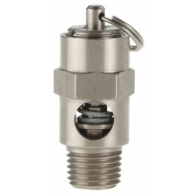 CONRADER Katup Pengaman: Dudukan Lunak, 1/4 in (M)NPT Inlet (In.), 350 psi Pengaturan Preset (PSI) - Soft Seat Pneumatic Safety Valves