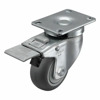 Roda Plat PEMCO: Putar, Kunci Total, Karet, Diameter Roda 3 in, Lebar Roda 1 1/4 in - Light-Duty Plate Casters