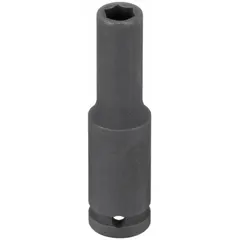 This 1/4" drive impact socket is designed for use with impact tools to tighten or loosen fasteners. It features a 7 mm metric, deep, 6-point configuration suitable for recessed or extended bolts. The manganese phosphate finish provides corrosion resistance. Not a thin-wall design.
