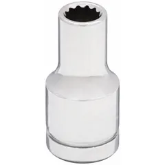 This 1/4" drive hand socket has a 4 mm socket size and a 12-point configuration. It is made of chrome and is used for tightening or loosening metric fasteners in automotive, machinery, and general assembly applications.