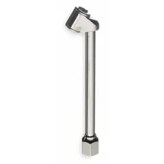 This heavy-duty tire chuck is used for inflating tires. It features a straight long-reach push-on dual-head design with a 1/4 in FNPT thread. Constructed from steel with a silver finish, it is suitable for automotive and industrial tire inflation applications.