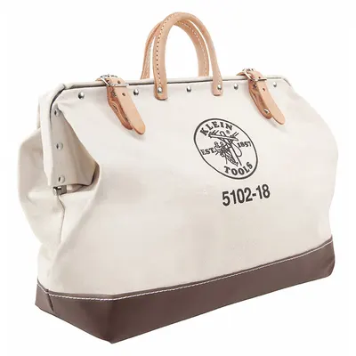 KLEIN TOOLS Tas Alat: 18 in L x 6 in D x 14 in T, Coklat, Kanvas, 1 Kantong, 1 Kantong Dalam - Canvas Wide-Mouth Tool Bags