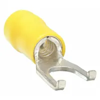 Fork Terminals: Yellow, Vinyl, #8 Stud Size, 12 AWG – 10 AWG Wire Range, Flanged Fork