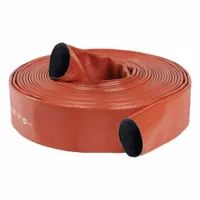 Supply fire hose with 6 in inside diameter and 25 ft length. Features a co-extrusion woven jacket and reinforced extruded rubber tube. Red color. Uncoupled. Used for delivering water or extinguishing agents from hydrants or pumps to fire scenes in municipal and industrial settings