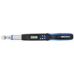 This flex-head electronic torque wrench provides torque measurement in Centimeter-Kilogram, Foot-Pound, Inch-Pound, and Newton-Meter units. It offers a torque range of 1.11 to 22.12 ft-lb with audible and visual indication. Includes NIST and TAF certification. Suitable for precision fastening in assembly and maintenance tasks requiring controlled torque application.