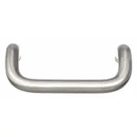 This offset door pull is constructed from stainless steel with a silver finish. It has a height of 2 inches and a width of 0.47 inches. Suitable for use on cabinets, enclosures, and machinery access panels in industrial settings
