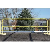 This permanent steel guardrail from GARLOCK SAFETY SYSTEMS is designed for fall protection and perimeter safety in industrial facilities, warehouses, and loading docks. It measures 4 1/2 ft x 3 3/8 ft with an 18 3/4 in mid-rail height, is finished in yellow, and includes all necessary hardware for installation. The guardrail is intended for use with item 155160 and is not fold-down capable