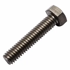 Grade 2 titanium hex head cap screw with plain finish, 5/16"-18 UNC threads, 1-1/2 in length, fully threaded. Meets ASME B18.2.1 dimensional and material quality standards. Suitable for industrial fastening in corrosive environments such as chemical processing, marine, and aerospace equipment.