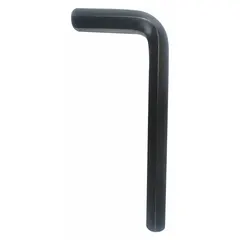 L-shaped hex key with two tips, metric size 14 mm, short length. Made of alloy steel with black oxide finish. Used for turning socket-head screws and bolts in confined spaces.