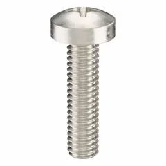 Pan head machine screws with M2.5x0.45 thread, 10 mm length, made from 18-8 stainless steel with plain finish. Phillips drive, #1 drive size. Supplied in a 100-piece pack. Suitable for general fastening applications in machinery, electronics, and assembly work.