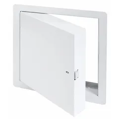 This steel locking access door is designed for wall mounting, providing secure access to plumbing, electrical, or HVAC components. It features a piano hinge and exposed flange, with a 16-gauge frame and a white powder-coated finish.