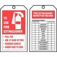 Tag: Fire Extinguisher Inspection Record, 3 in Wd, 6 1/4 in Ht, White, Octagon, Cardstock, 250 PK (MPN TAR732)