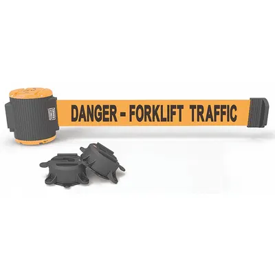 BANNER STAKES Penghalang Sabuk Tarik Magnetik: Magnet, 30 ft Panjang Sabuk, Pesan Bahaya - Magnetic-Mount Retractable Belt Barriers