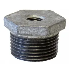 This straight pipe fitting connects 4-inch and 2-1/2-inch pipes with threaded ends. Rated Class 125, it has a maximum operating pressure of 175 psi at 150°F. Suitable for low-pressure water, air, or steam lines.